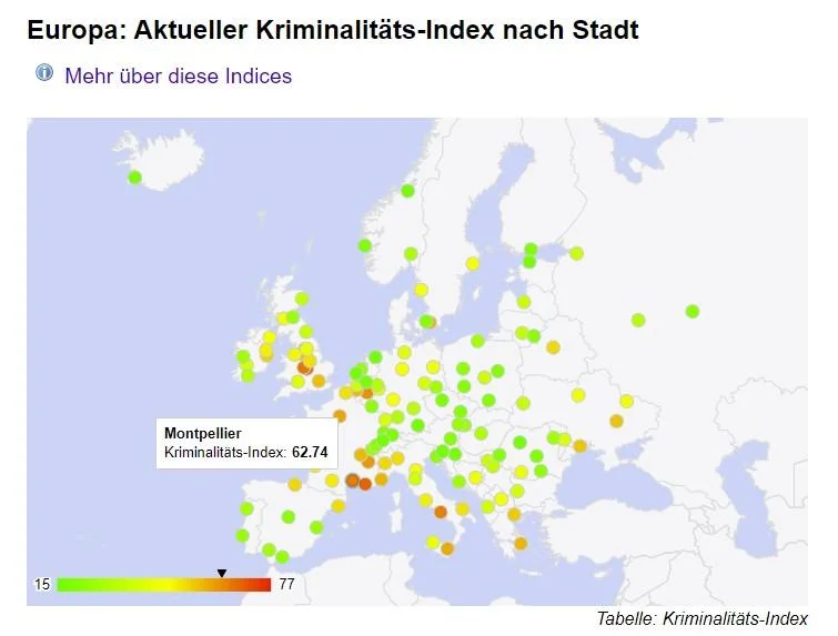 Europa Kriminalitätsindex Montpellier